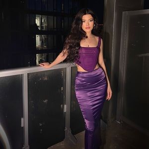 Purple corset and satin skirt set